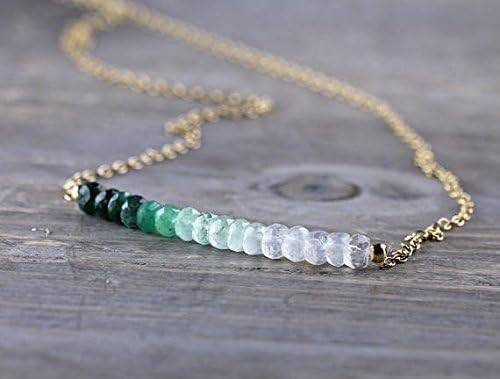 ombre emerald & moonstone necklace in sterling silver platedor rose gold filledfilled filled, natural emerald jewelry, beaded green white gemstone necklace 4mm