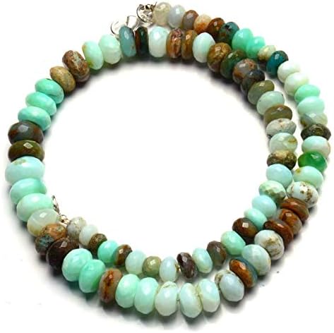 Natural Gemstone Peruvian Green Opal Faceted 7 to 11MM Size Rondelle Beads Necklace 16 Inch Full Strand Very Rare Gem Beads