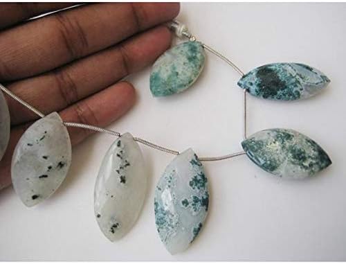 Moss Agate Briolettes/Faceted Marquise/Green Moss Agate/Moss Agate Beads/ 16x24mm to 18x35mm/ 9 Pieces Code-HIGH-48528