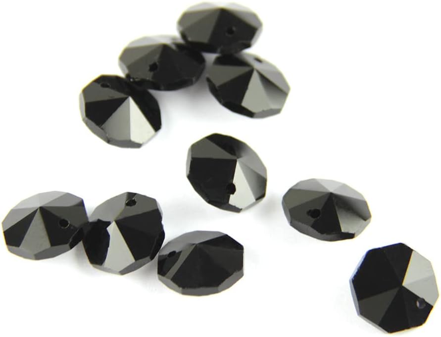 Hanging Crystals Prisms 14mm Black Glass Crystal Octagon Beads with 1 Hole/2 Holes Crystal Prism Pendant Decoration 100pcs/500pcs/1000pcs Hangings Crystals for Decoration(1 Hole,1000pcs)