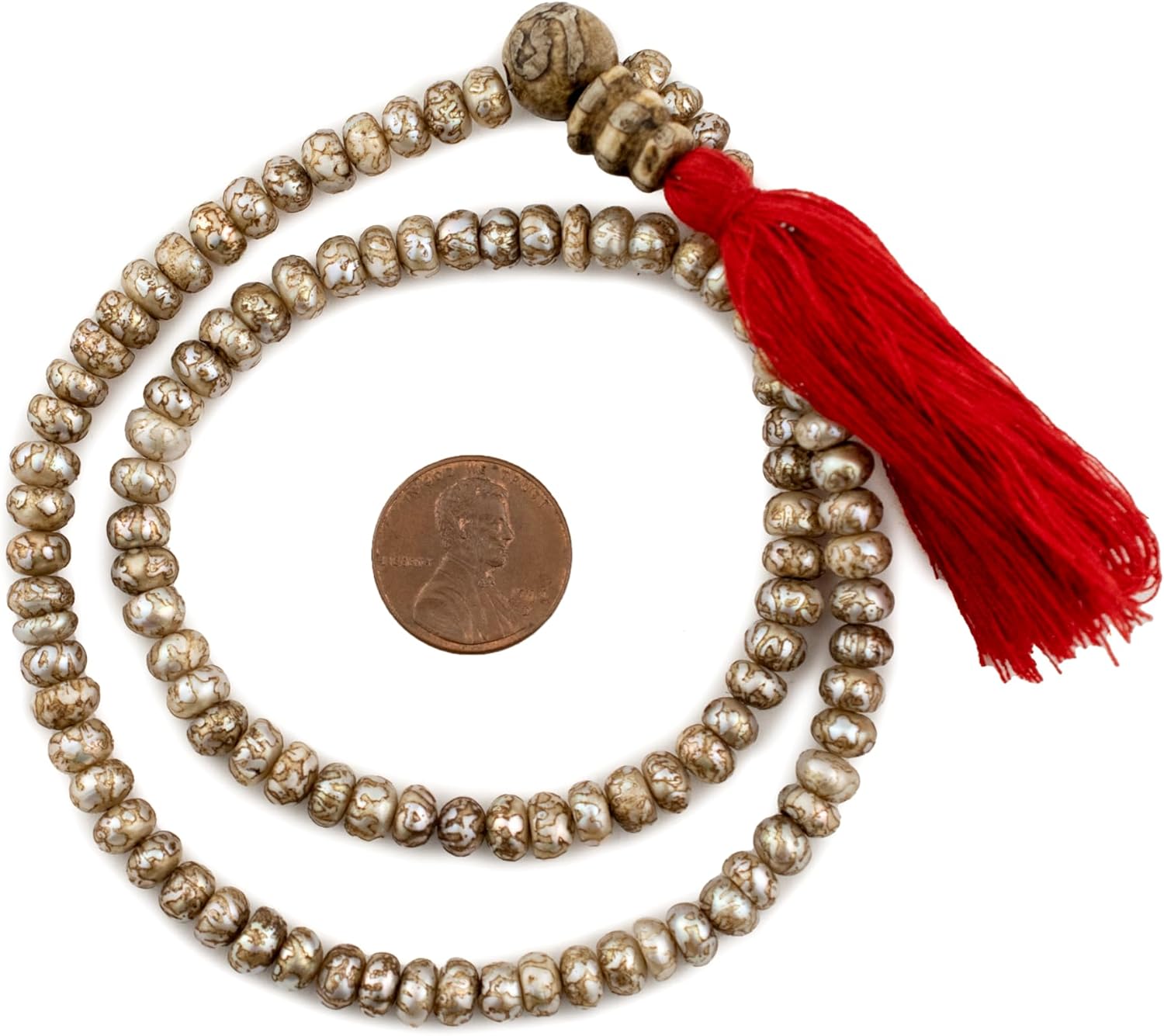 The Bead Chest Carved Mother-of-Pearl Prayer Beads: Handcrafted Iridescent Shell Beads for Creative Projects