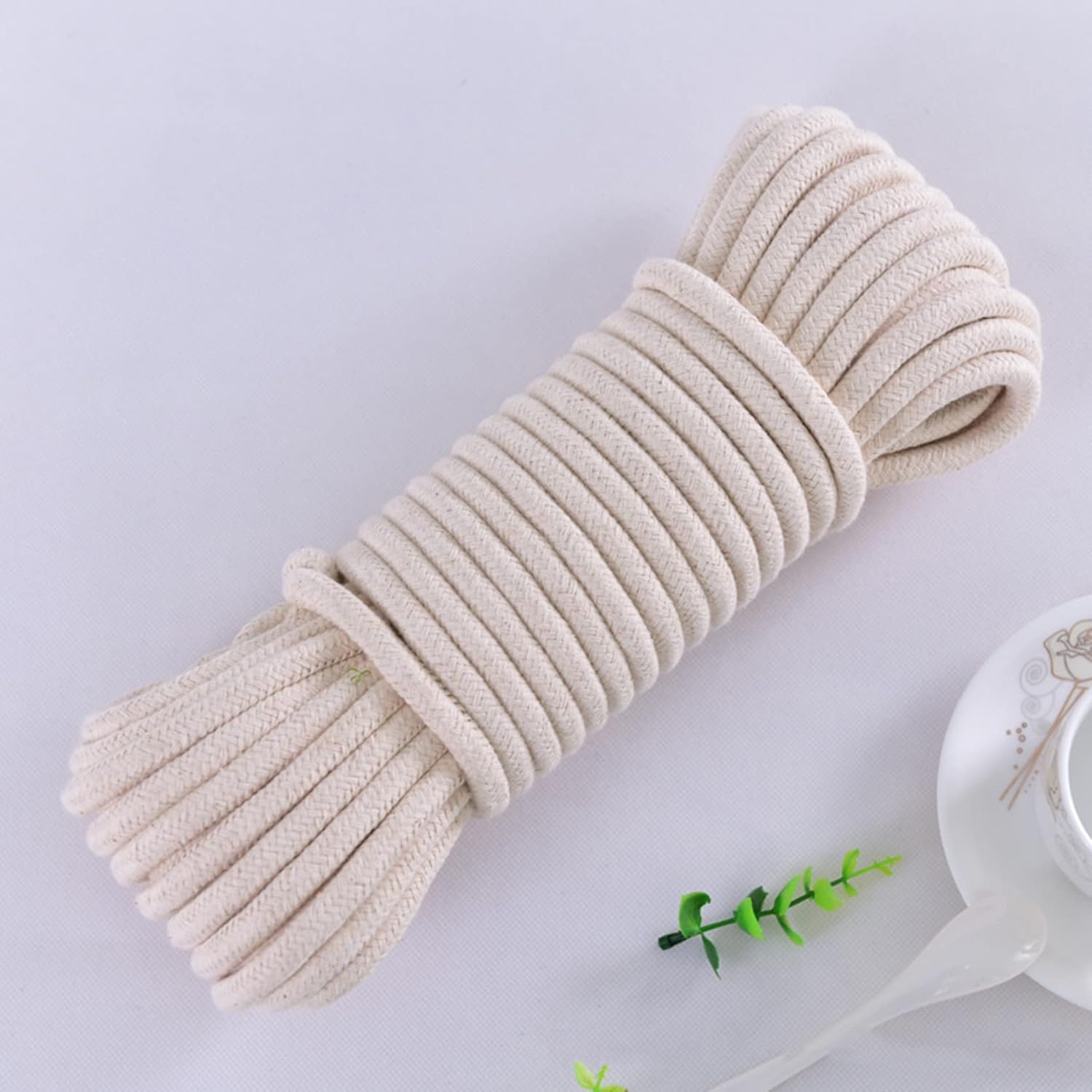 Cotton String Ball, Elastic cord, thread beading string,Washing Line Rope Strong Outdoor 30m/50m,Thick 6/8/10mm Natural Cotton Rope Braided Clothesline String,Multipurpose Clothes Line Laundry Line,8m