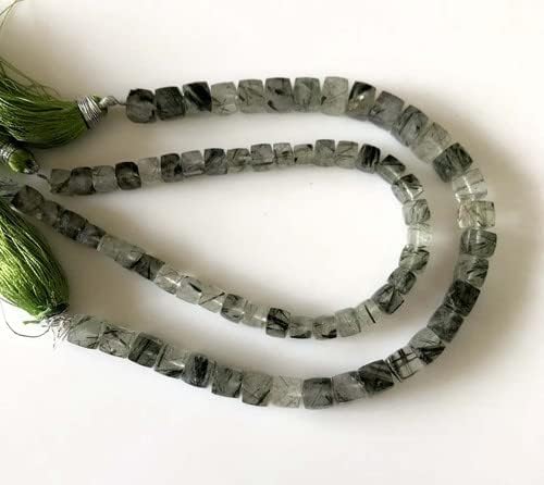 6mm to 7mm Natural Green Rutile Quartz Faceted Box Shaped Briolette Beads, Rutilated Quartz Beads, 8 Inch Strand, CHIK-STNRD-35573