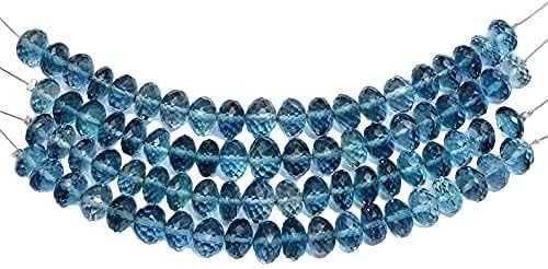 London Blue Topaz Gemstone 7mm-8mm Faceted Rondelle Beads | Natural AAA Blue Topaz Semi Precious Gemstone Beads | Genuine Fine Topaz Beads