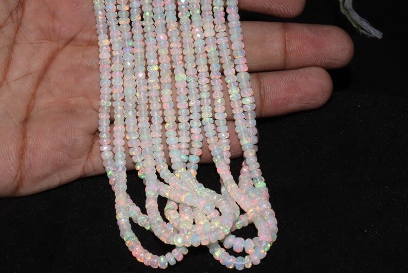 AAA+ Ethiopian Opal Faceted Rondelle Bead 3-5 mm Strand Opal Rondelle Beads Fire Opal Bead Flashy Opal for Making Jwelery