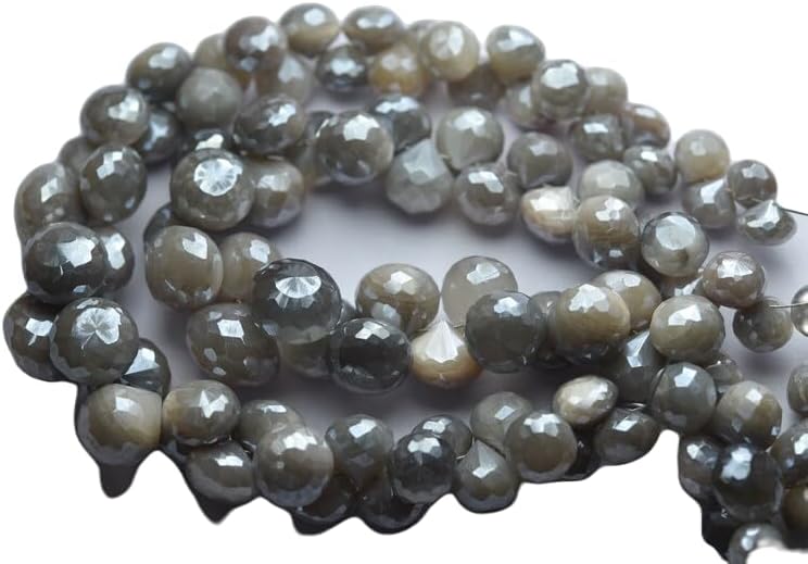 13 inch Strand of Natural gem Mystic Gray Moonstone, 8-11mm Onion Faceted Beads for DIY Jewelry Making. | Beads_05752