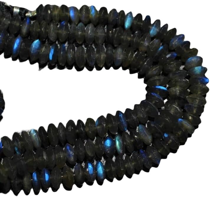13 inch Strand of Natural gem Blue Flash Labradorite, 8mm Button Faceted Beads for DIY Jewelry Making. | Beads_03910