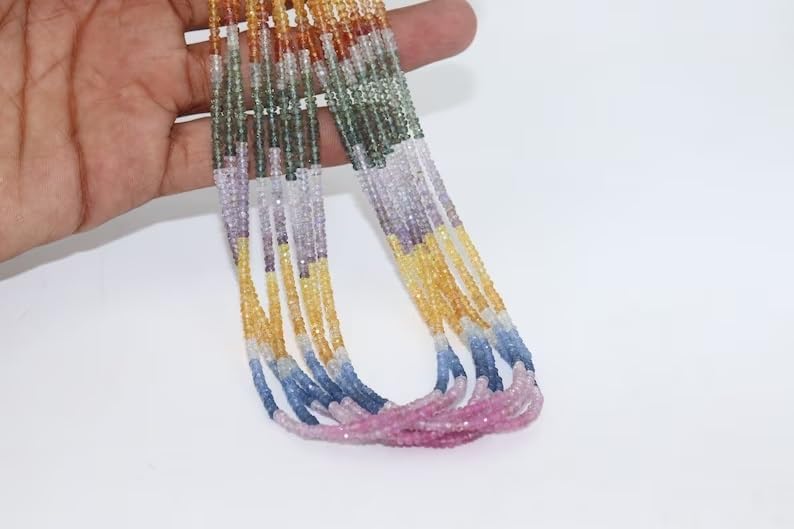 AAA+ Multi Sapphire Faceted Rondelle Beads 3.5MM Multi Rainboew Sapphire Beads for Jewelry Making
