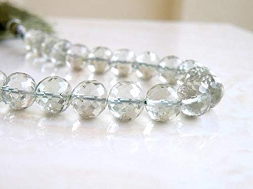 Green Amethyst Gemstone Round Faceted Disco Mint Sage 9mm 13 Beads Code-HIGH-58438
