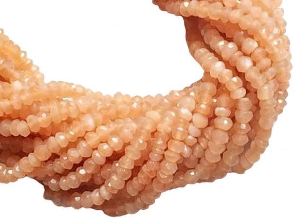 Natural Peach Orange Moonstone Beads, Faceted Rondelles, 3-4mm 14 Inch lot of 25 Strands CHIK-STRD-99333