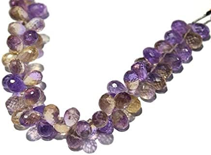 8 inch Strand of Natural Ametrine 9-12mm Teardrop Faceted briolette Beads for DIY Jewelry Making. |BRIO_00396