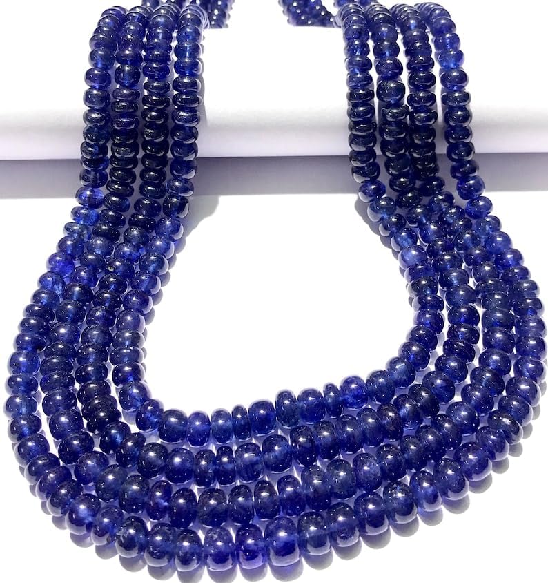 Natural Blue Sapphire roundelle Smooth Beads 6-7.5 MM 17 inch Long String Jewelry Making Gemstone Beads for Necklace Bracelet