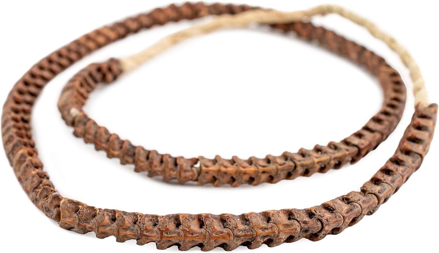 The Bead Chest Real Snake Vertebrae Beads from Africa 7mm Nigeria African Brown Interlocking Bone Large Hole 32-34 Inch Strand Handmade