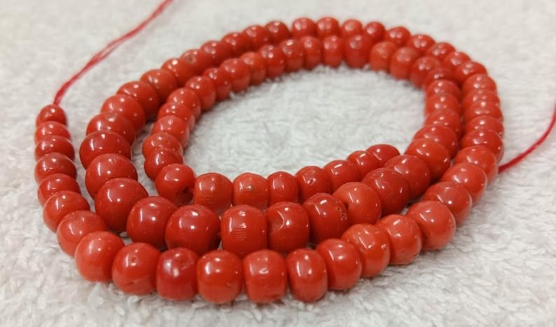 13 inch Strand of Natural gem Italian Coral, 6-8mm Rondelle Smooth Beads for DIY Jewelry Making. | Beads_04943