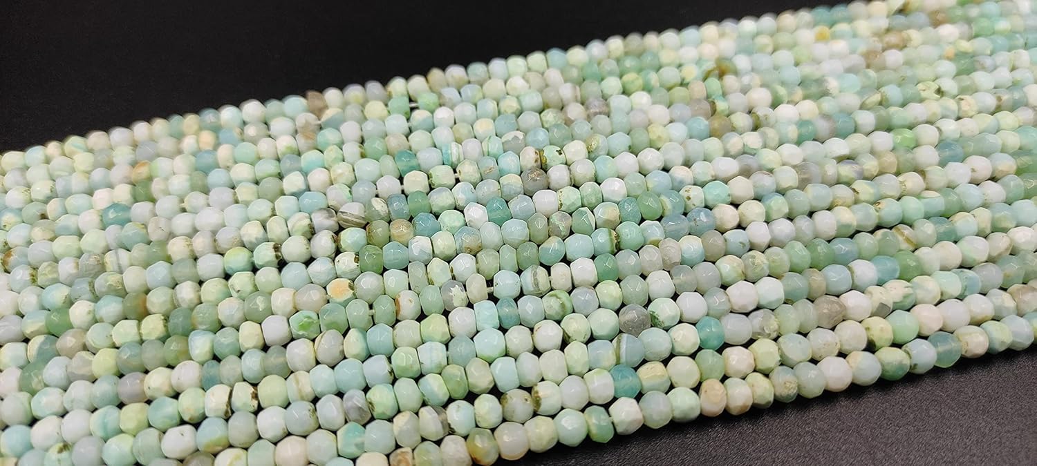 Hanumat Gems Lot of 10 Strands Peruvian Blue Opal Rondelle Faceted Gemstone Beads,Peruvian Opal Faceted Beads,Peruvian Opal Rondelle Beads,3.00-4.00 MM Beads,13 Inches Strand.
