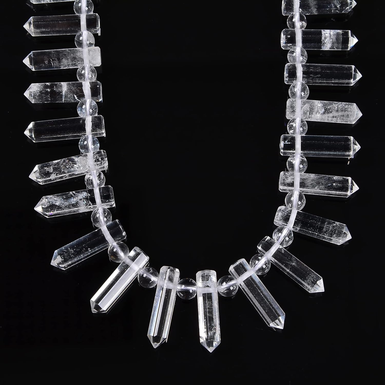 JM Design Clear Quartz Faceted Tower Point Beads Size 6x25mm 15.5'' Strand for Jewelry Making