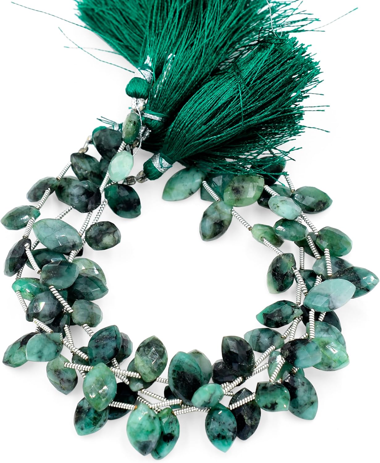 Natural Emerald Gemstone Loose Beads for Jewelry Making DIY Bracelet Necklace 1 Strand of 7X12 to 8X13 mm Marquise Faceted Cut Crystal Stone Briolette Gems Crafting Bead