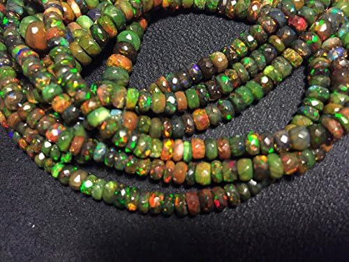 13 inch natural beads strand of 4-6.5mm faceted rondelle black ethiopian opal gemstone beads for DIY jewelry - necklace, bracelet, earring, ring.