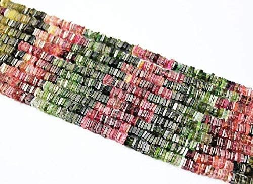 1 Strand Tourmaline heishi Cube Square Smooth 14'' Long Strand Gemstone Beads, Jewelry Supplies for Jewelry Making, Bulk Beads, for Meditation Jewellery for Reiki Healing Mystic Gemstone Size 5mm