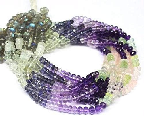5 Strand Multi Gemstone Amethyst Labrarite Moonstone Micro Rondelle Gemstone Craft Beads 14 Inch Long 4mm 6mm Code-HIGH-1349