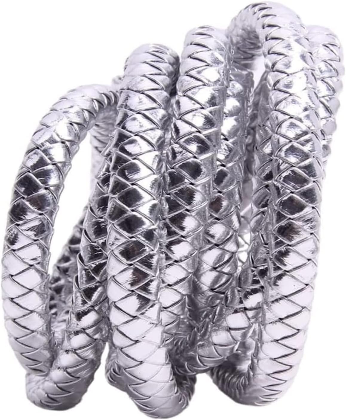 Fold Braided Leather Cord,5m/100m Round Leather Cord String, DIY Necklace Bracelet Making Finding, Gold/Silver Braided PU Rope Jewelry Accessories, 1pcs (Color : Gold, Size : 12mm 100m) ( Color : Silv