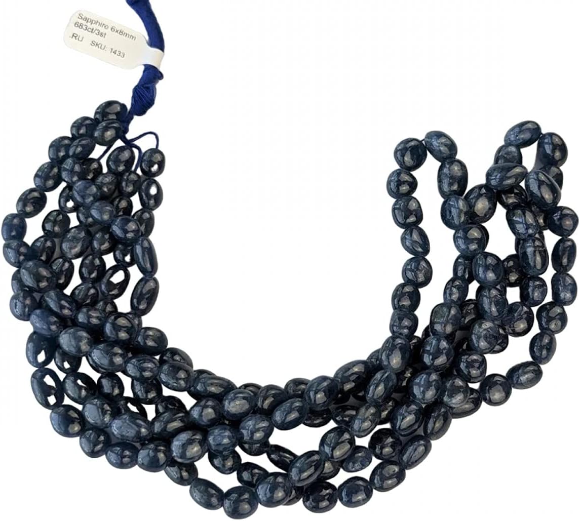 1 Strand Blue Sapphire 6x8mm - 8x10mm Smooth Ovals 16