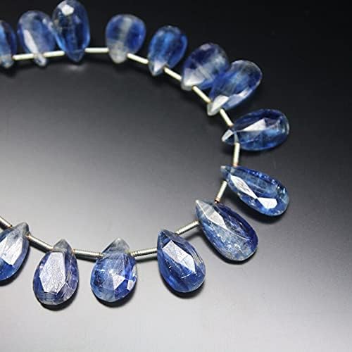 8 inch Strand of Natural Blue Kyanite 12-13 mm pear Drop Faceted briolette Beads for DIY Jewelry Making. |BRIO_01069