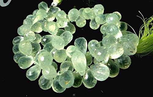13 inch natural beads strand of 9x6-10x7mm faceted teardrop prehnite gemstone briolletes beads for DIY jewelry - necklace, bracelet, earring, ring.