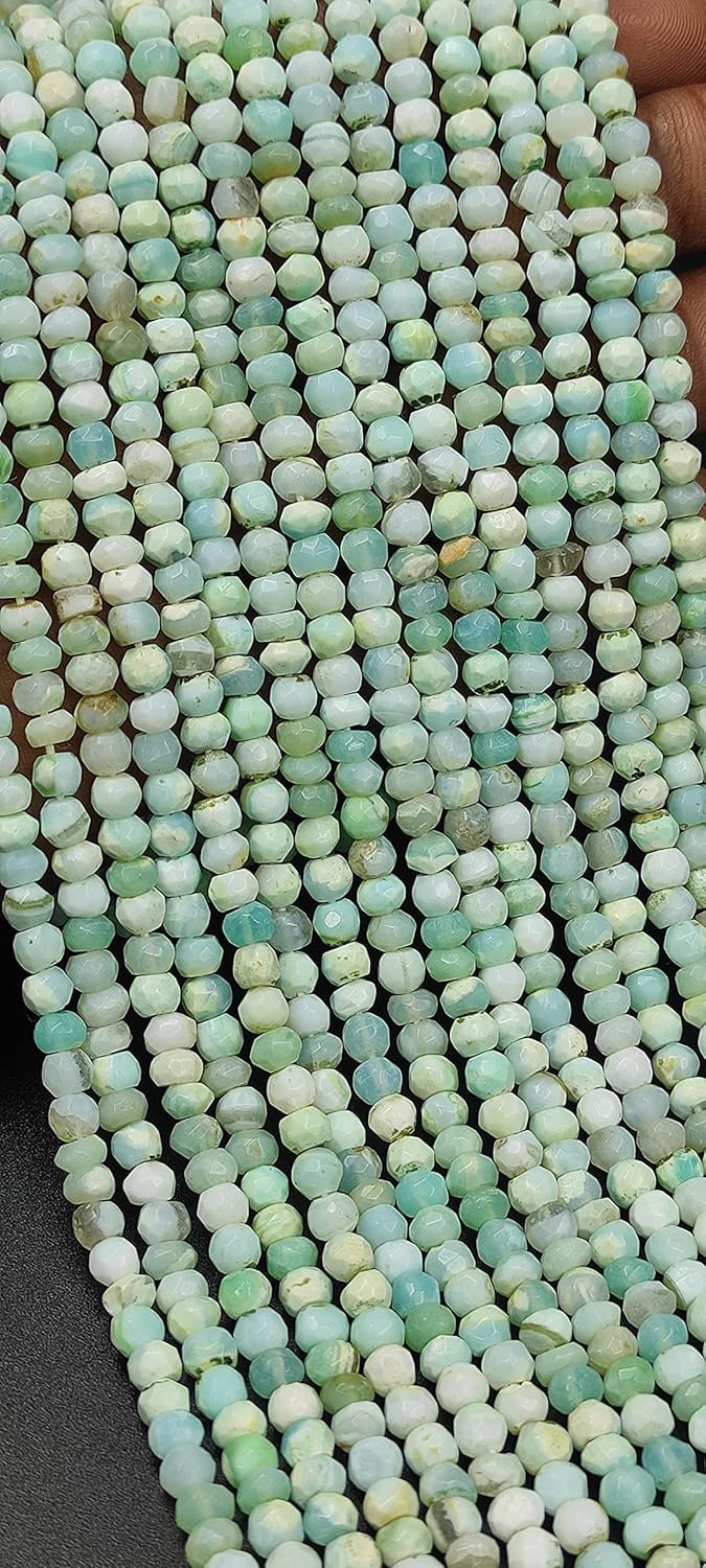 Hanumat Gems Lot of 10 Strands Peruvian Blue Opal Rondelle Faceted Gemstone Beads,Peruvian Opal Faceted Beads,Peruvian Opal Rondelle Beads,3.00-4.00 MM Beads,13 Inches Strand.