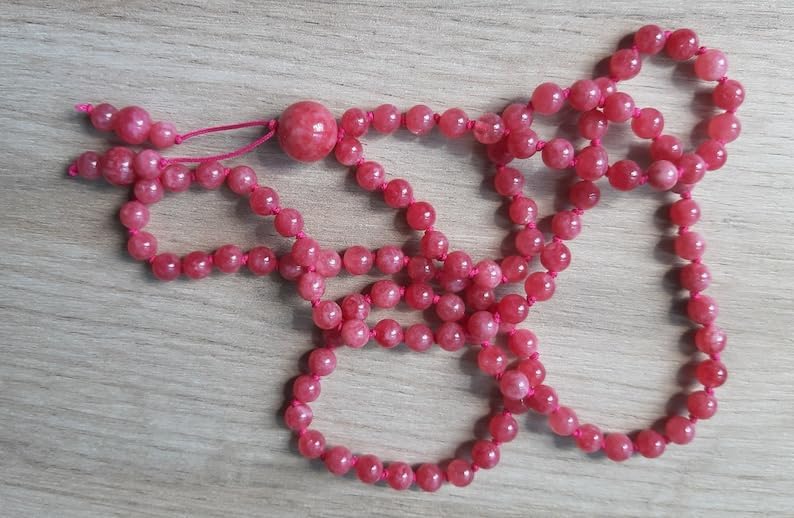 Natural Rhodonite 6mm,8mm 108 Mala Beads, Spiritual, Meditation Beads, Reiki, Japa Mala, Buddhist Prayer Beads, Yoga Bracelet, healing beads LKMALA-RRGU-3925