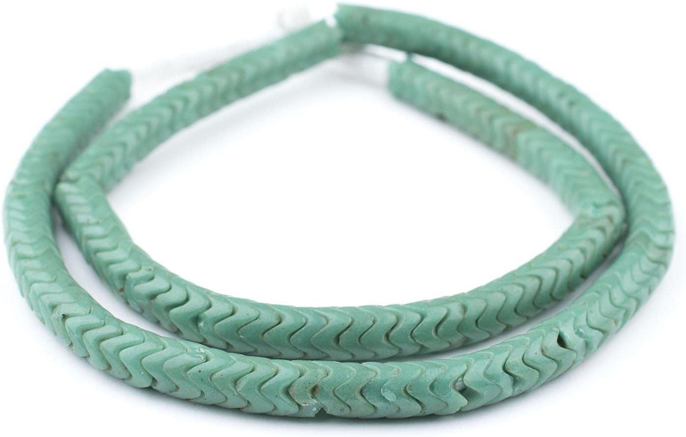 The Bead Chest Vintage Czech Snake Beads - Full Strand of Interlocking Glass Vertebrae Beads (Sea Green, Large)