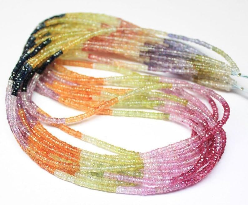 13 inch Strand of Natural gem Multi Sapphire, 4mm Rondelle Faceted Beads for DIY Jewelry Making. | Beads_05557
