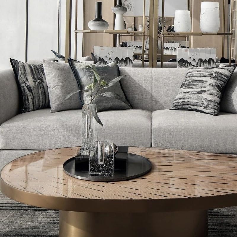 Tray Light Luxury Round Metal Tray Home Living Room Coffee Table Ornaments Water Cup Storage Tray Desktop Decoration Storage Tray Serving Trays(Black)