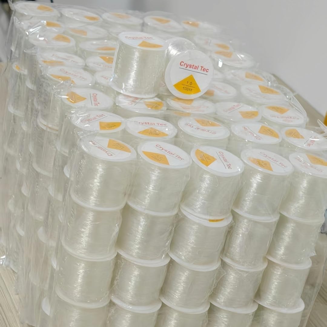 0.8mm Crystal Tec Elastic String, 100M Length, Crystal Elastic Cord for Bracelet Beading Jewellery DIY Making Crafts Bracelets Necklaces (200)