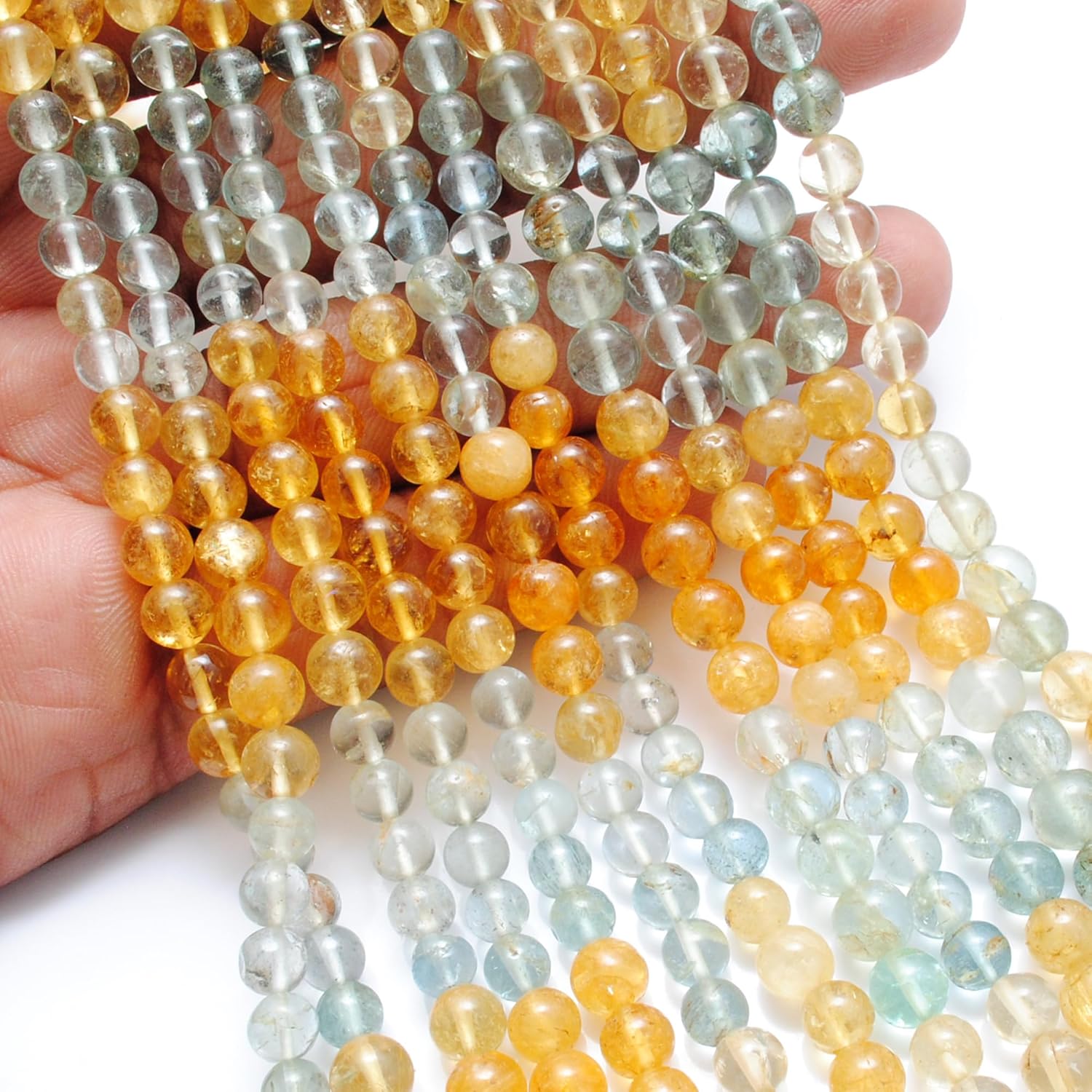 Natural Multi Aquamarine Beads, 6–7mm Plain Round, 15-Inch Strand, 58 Gemstones, 22g – Hand-Polished Aquamarine for Fine Jewelry & Healing Gifts (234-A)