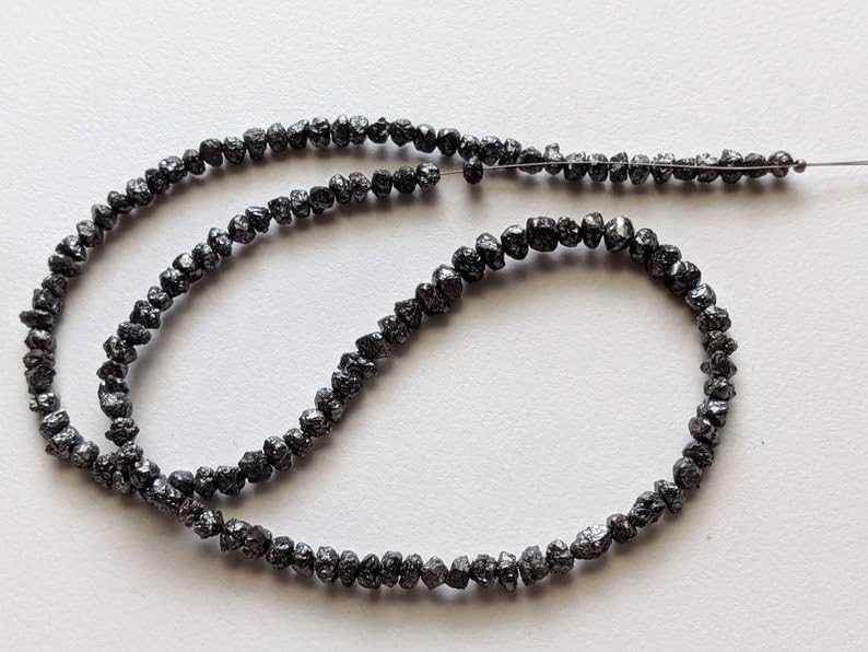 Women's 3.5-5mm Raw Black Diamond Beads, Rough Black Diamond Beads, Uncut Diamond, Raw Black Diamond Necklace (4IN To 16IN Options) - PPD437