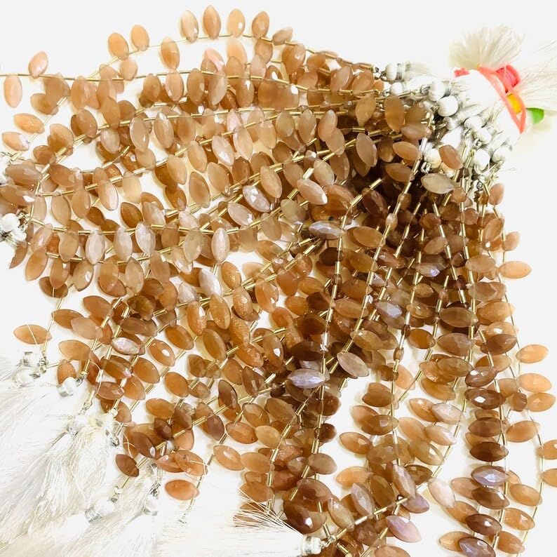 Natural Chocolate Moonstone Boat Smooth Beads 12X6 14X7 mm 7 inch Long String Jewelry Making Gemstone Beads for Necklace Bracelet