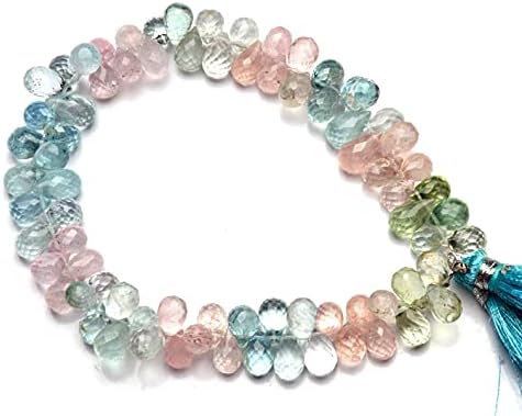 8 inch Strand of Natural Aquamarine 9x6mm Teardrop Faceted briolette Beads for DIY Jewelry Making. |BRIO_00708