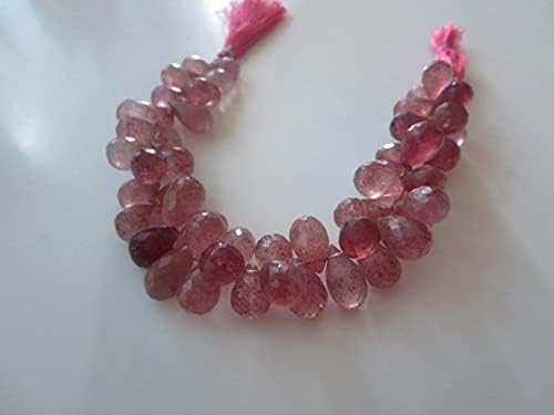 Natural Strawberry Quartz Faceted Tear Drops briolettes Loose Gemstone Beads 8