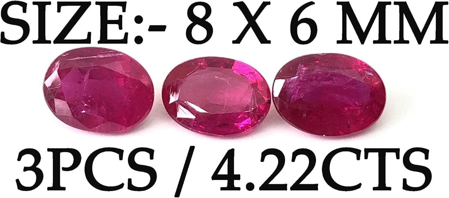 4.22 Ct Certified Natural Luster Ruby Oval Shape Size 8x6 mm Matching Color 3 Pcs Eye Clean Ruby Best For Making Ring, Earring, Pendant Jewelry