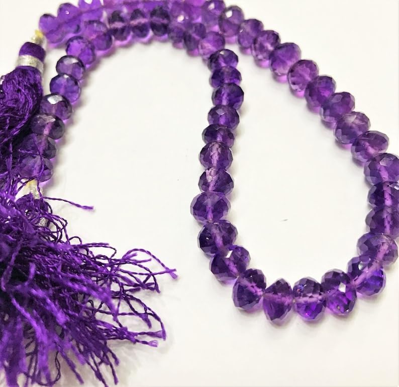 Natural Amethyst rondelle Smooth Beads 7MM 10 inch Long String Jewelry Making Gemstone Beads for Necklace Bracelet
