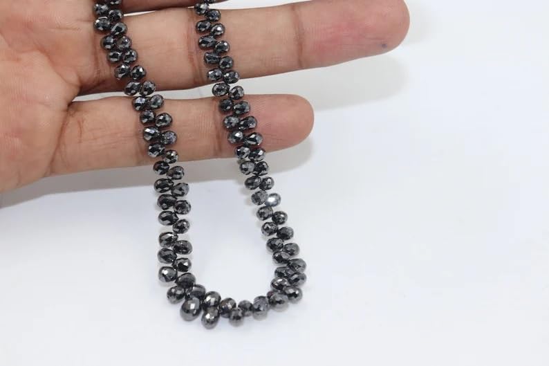 Natural Black Diamond Faceted Drops Shape Beads 3-4 mm Briolette Beads Diamond Teardrops Beads Black Diamond Drops Minimalist