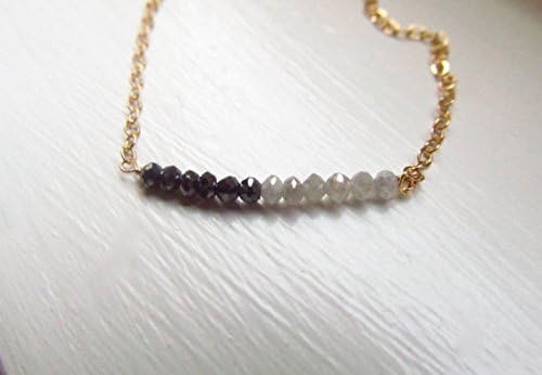 JEWELZ diamond necklace black and white april birthstone silver platedgold chain raw polished rondelles 2.2-2.5 mm