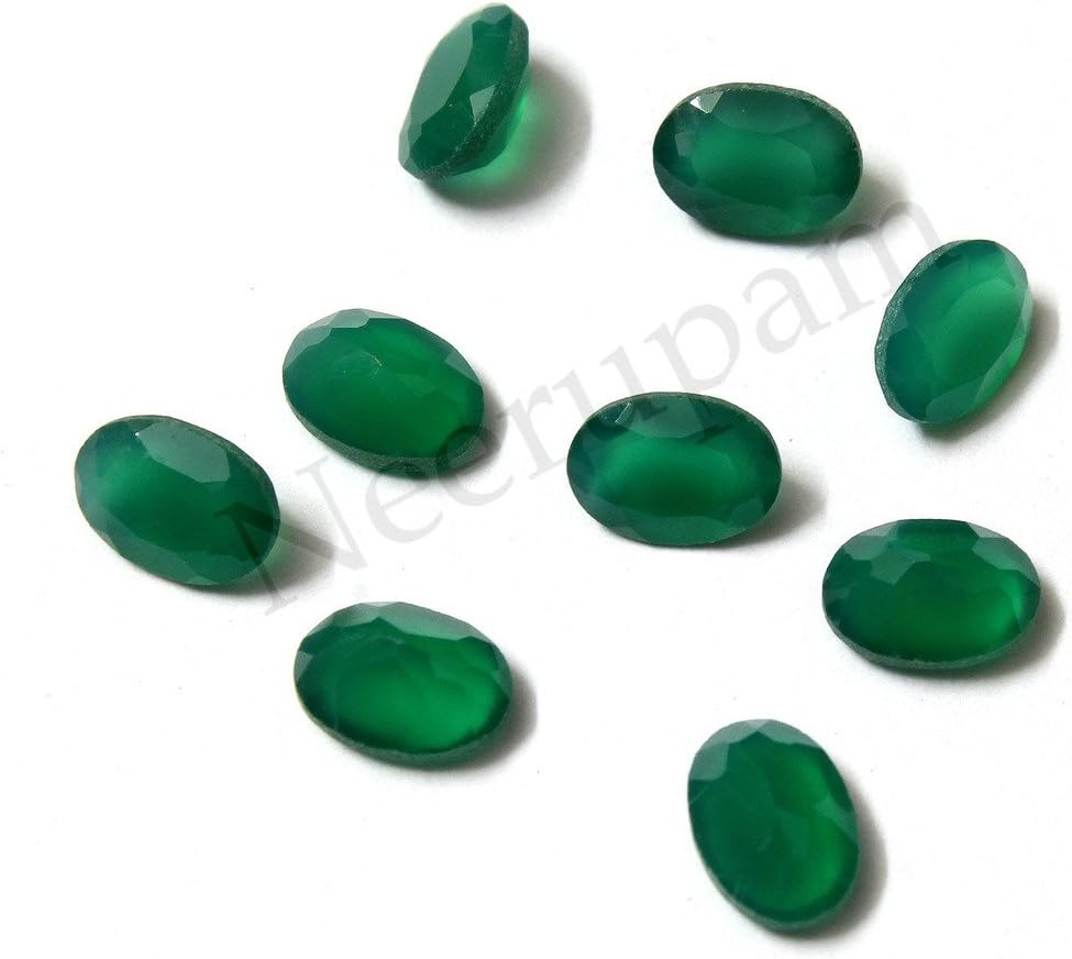 Neerupam Collection 10x8 mm Size Natural Indian Green Onyx AA Quality Faceted Oval Shape Loose Gemstones