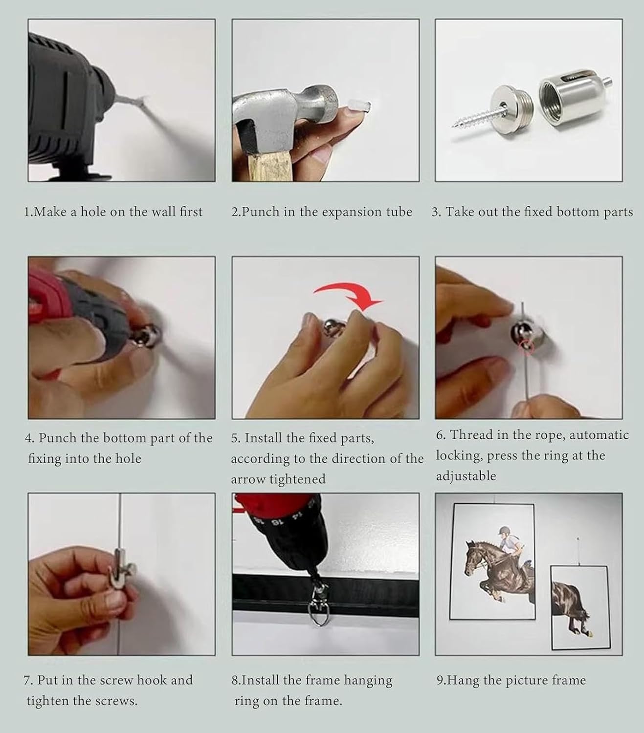 Picture Rail Hanging System 10 Pcs Art Gallery Track Hanging Wall/Ceiling, Picture Rail Molding Hangers with Invisible Cord, Home Exhibit Painting Display Chain Silver Hold(Clear Wire-1m(39.4in)