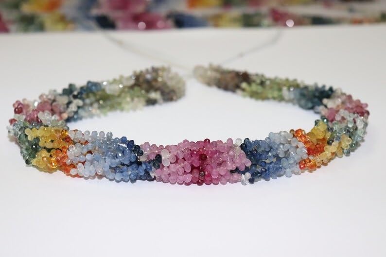 Multi Sapphire Faceted Drops Shape Beads 3.5x5.5MM Natural Sapphire Teardrops Beads Strand for Jewelry Making