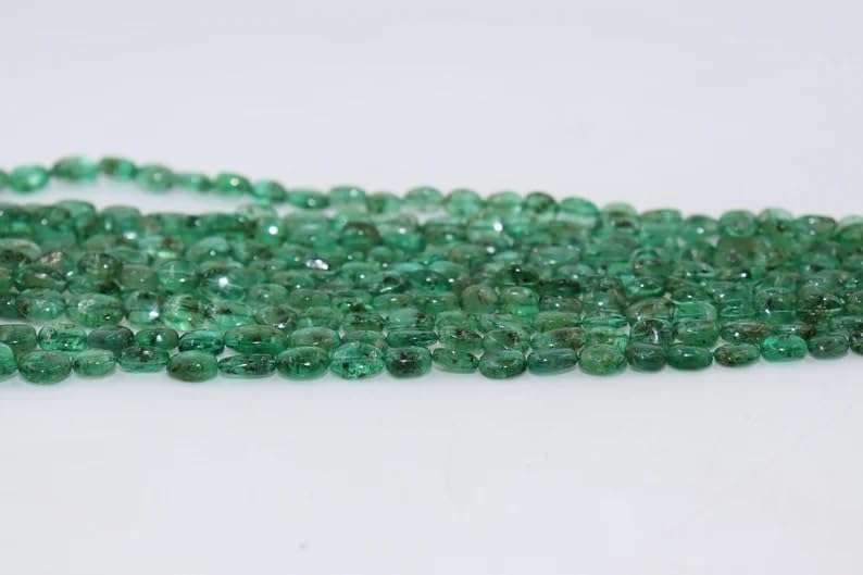 Russian Emerald Smooth Oval Shape Beads 4 * 6-5 * 7 mm Russian Emerald Oval Beads Natural Emerald Gemstone Emerald Loose Beads