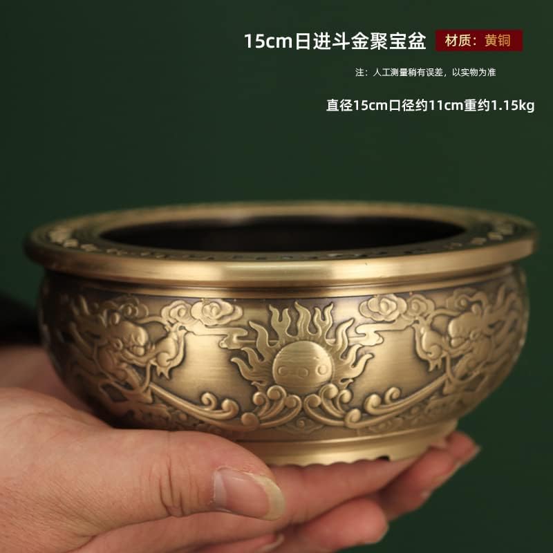 纯铜聚宝盆十二生肖聚宝盆工艺装饰品铜盆金蟾聚宝盆(1PCS 15cm双龙戏珠聚宝盆)