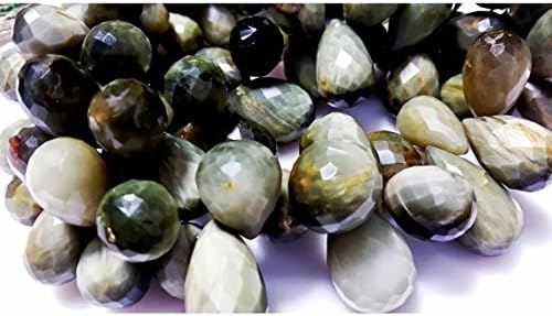 13 inch natural beads strand of 7x14-9x16mm faceted drop cats eye gemstone briolletes beads for DIY jewelry - necklace, bracelet, earring, ring.