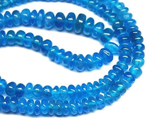 Natural Neon Blue Apatite Smooth Polished Gemstone Rondelle Gemstone Loose Craft Beads 18 Inch Long 3mm 7mm Code-HIGH-772